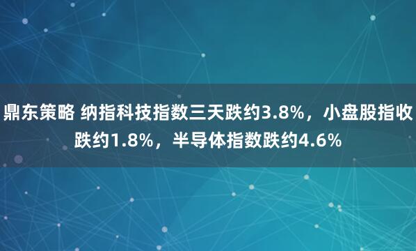 鼎东策略 纳指科技指数三天跌约3.8%，小盘股指收跌约1.8%，半导体指数跌约4.6%