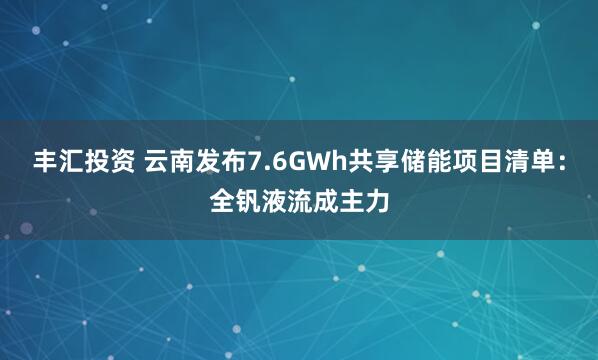 丰汇投资 云南发布7.6GWh共享储能项目清单:全钒液流成主力