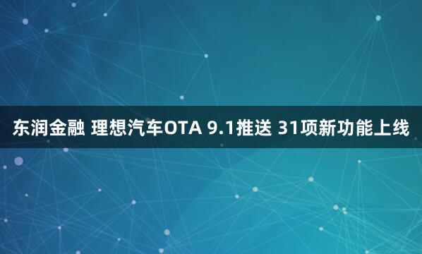 东润金融 理想汽车OTA 9.1推送 31项新功能上线